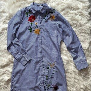 Boohoo Striped Embroidered Floral Dress